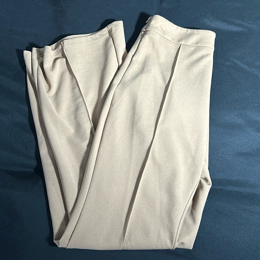 Pleated tan Neutral Work Slacks - Wide Leg